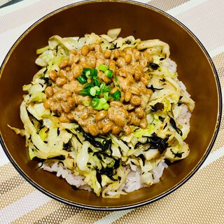 キャベツたっぷり納豆丼